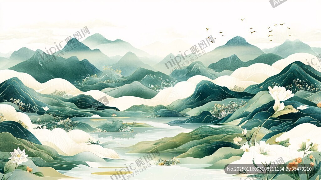 新中式包装风景插画