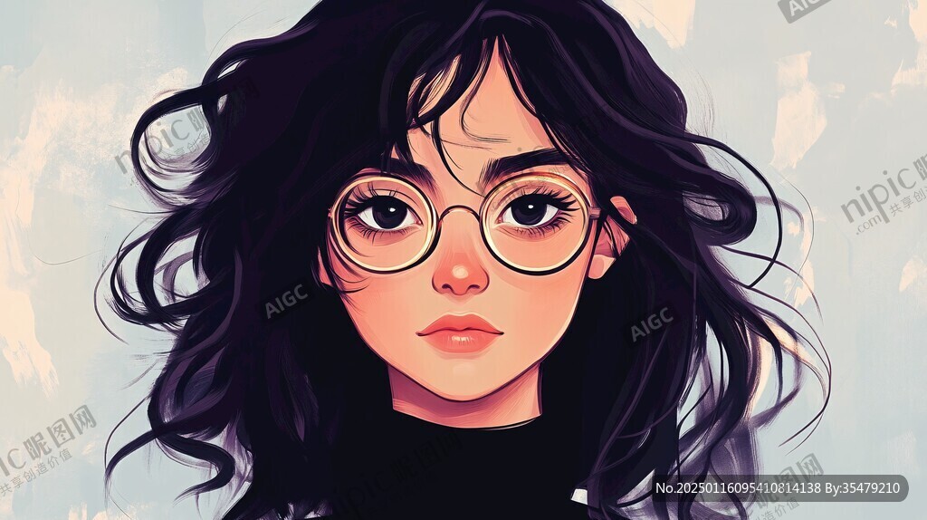 眼镜女孩插画