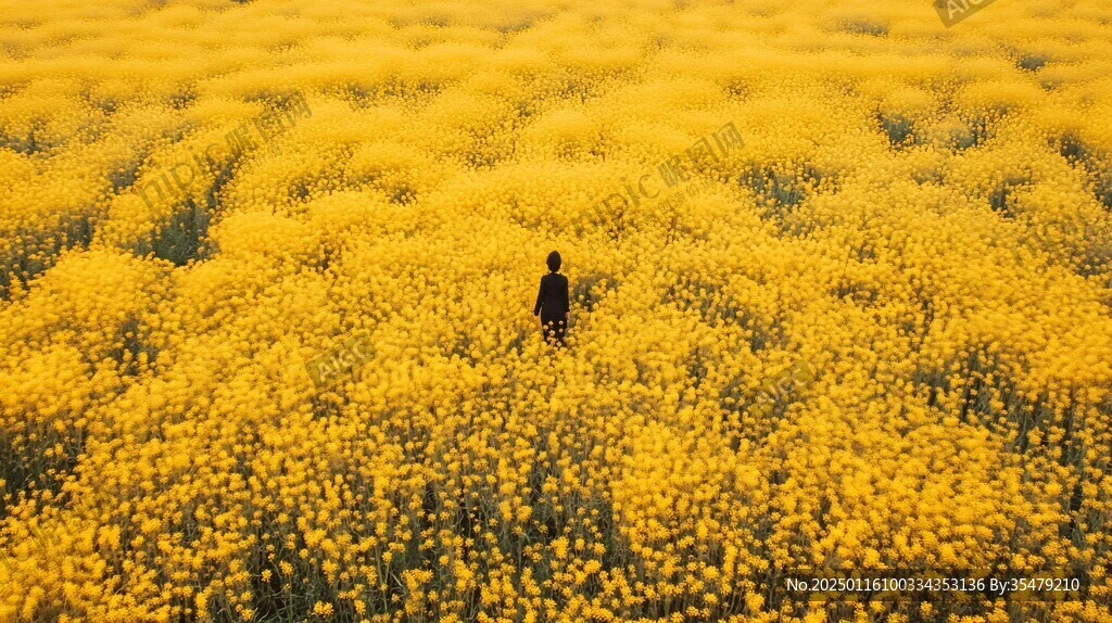 油菜花女人背影