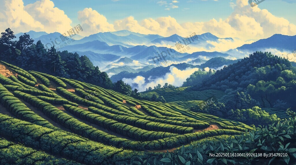 茶园风光插画