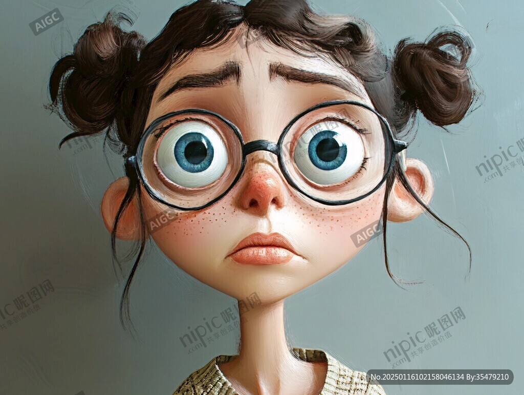 插画人物戴眼镜女孩