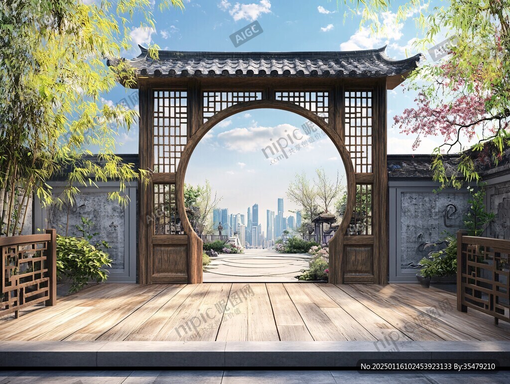 中式大门庭院
