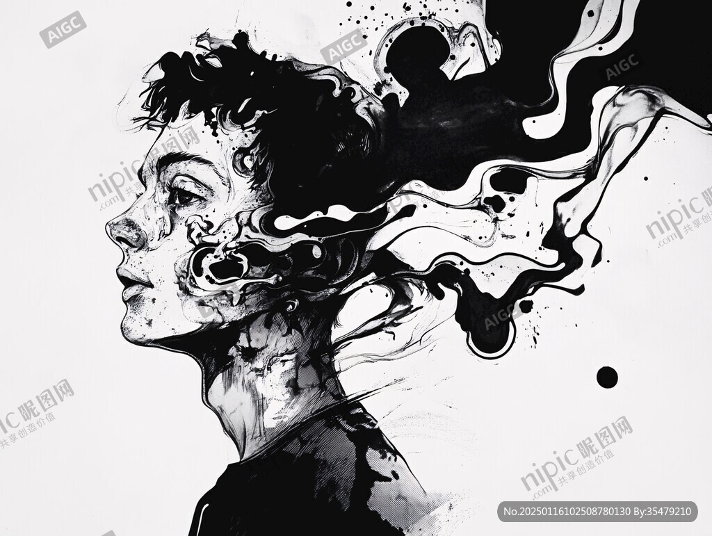 黑白人像抽象画