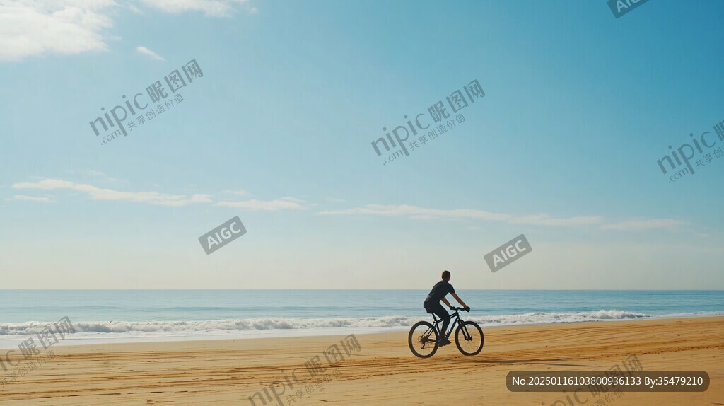 海边骑车的人