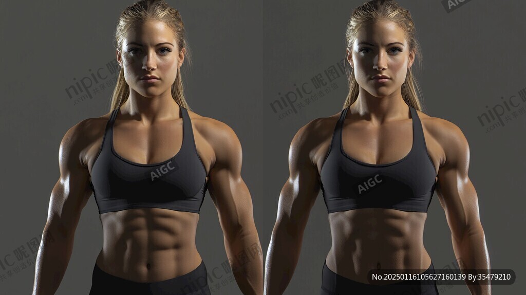 黑色背景健美女性