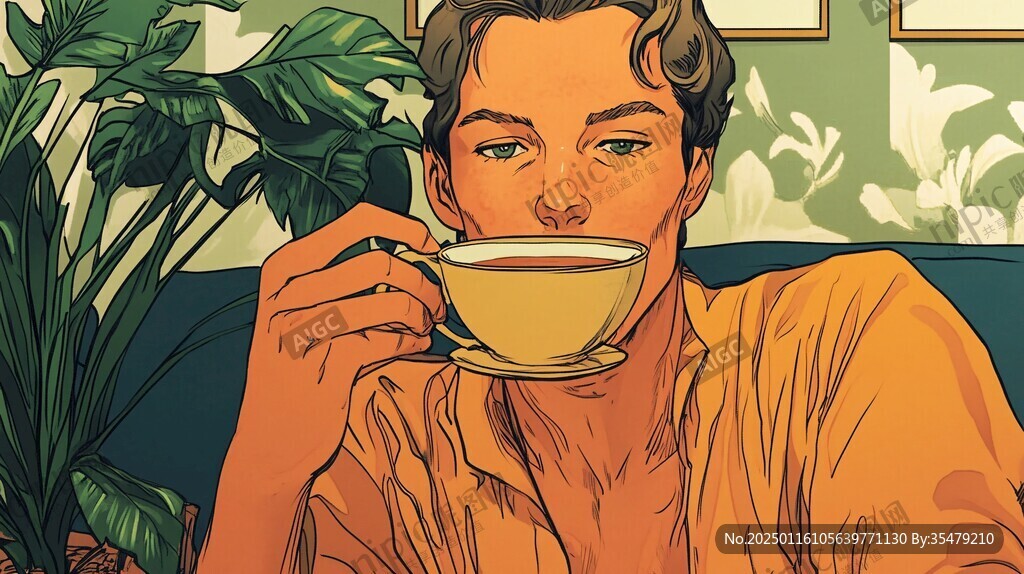 喝奶茶的男人