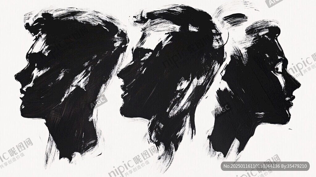 黑白人像抽象画