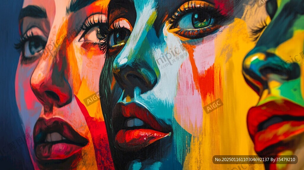 人脸色块拼接装饰画