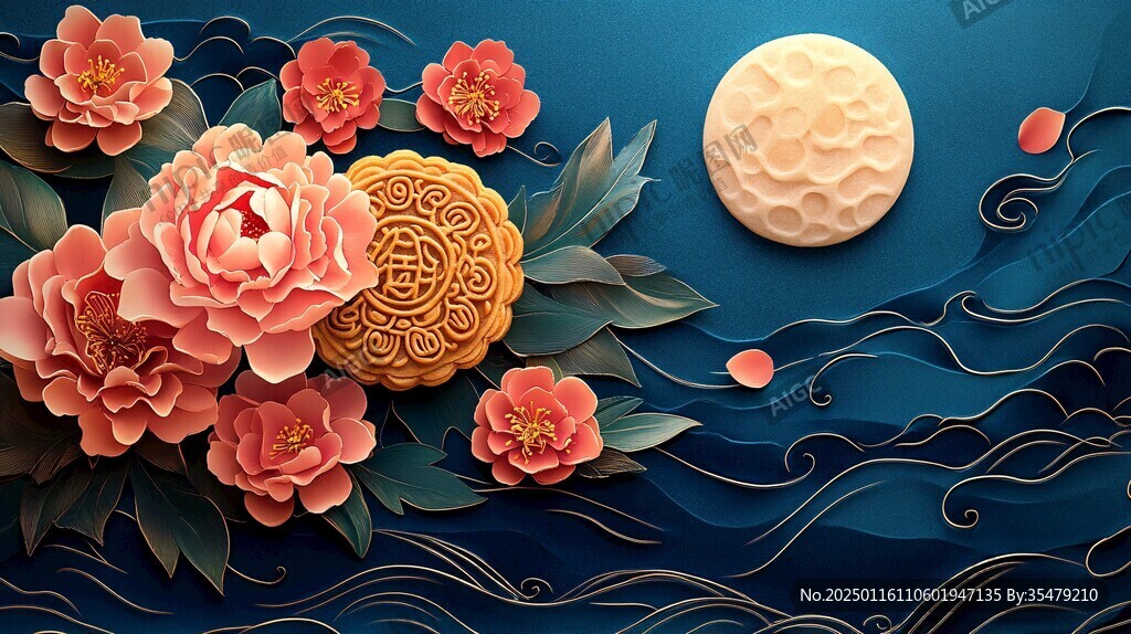 花好月圆包装插画