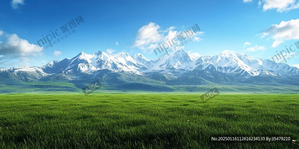 蓝天白云山脉草地背景