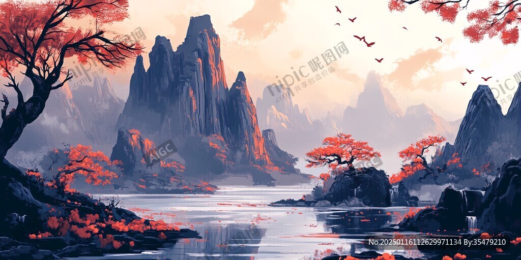 插画山水风景