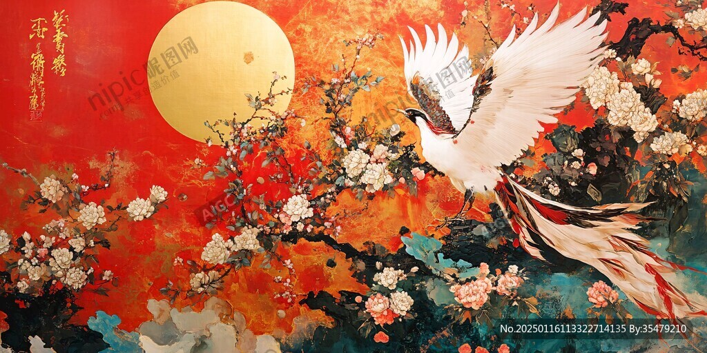 梅花仙鹤旭日东升