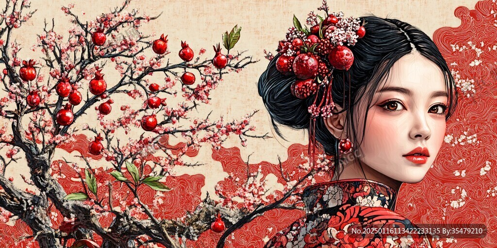 木棉花美女插画