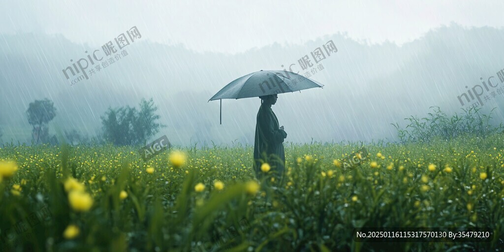 打伞看油菜花
