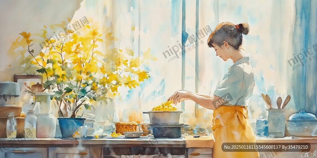 轻奢烹饪插画