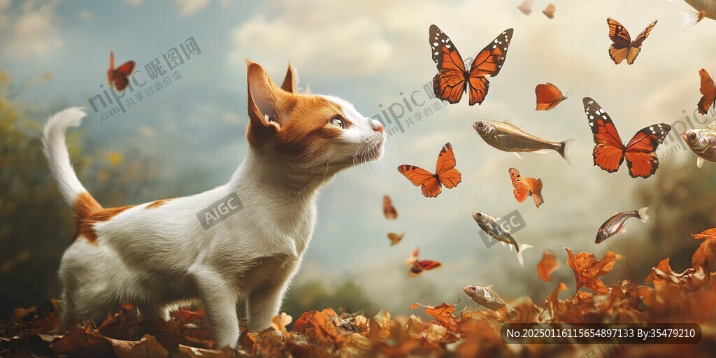 群猫戏蝶