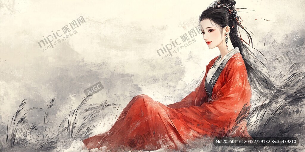 红衣少女设计古风