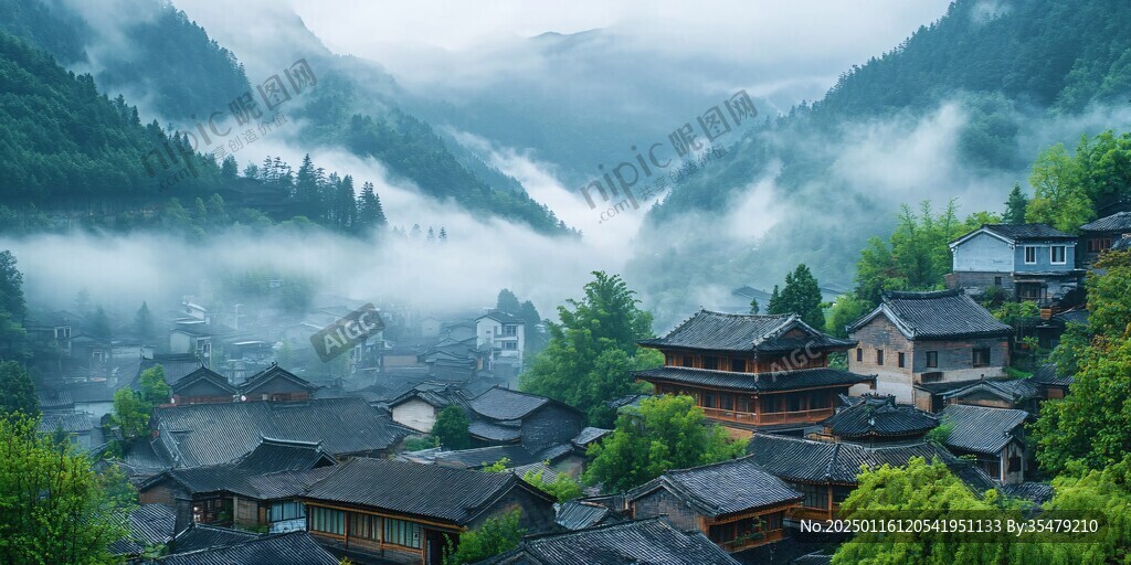 苗寨晨雾