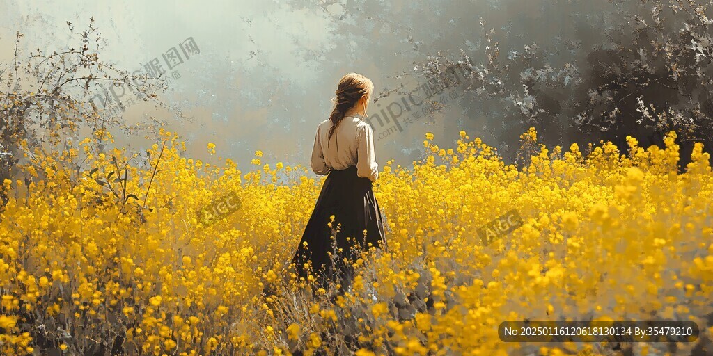 油菜花女人背影