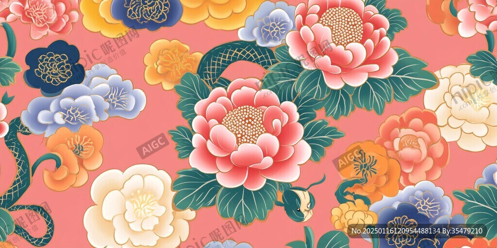 牡丹插画底纹
