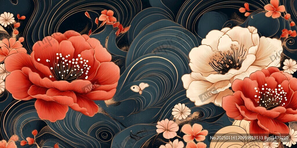 牡丹包装插画