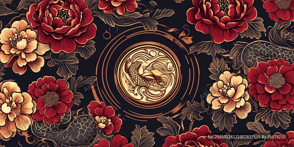 牡丹花线描金轻奢