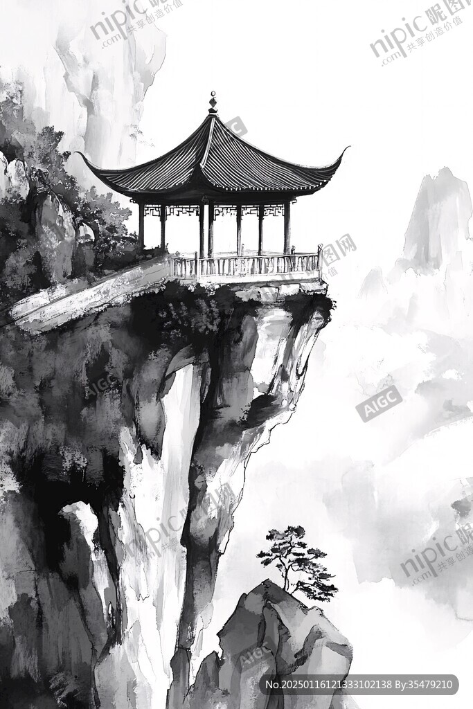 水墨山水凉亭