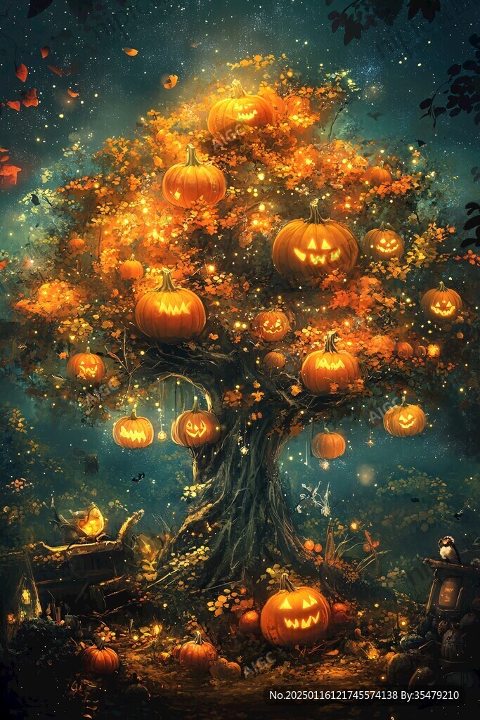 万圣节魔幻树春节年画