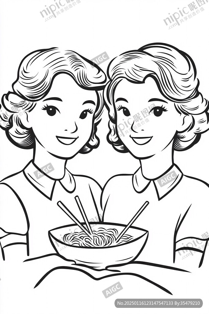 卡通小女孩吃粉条面条