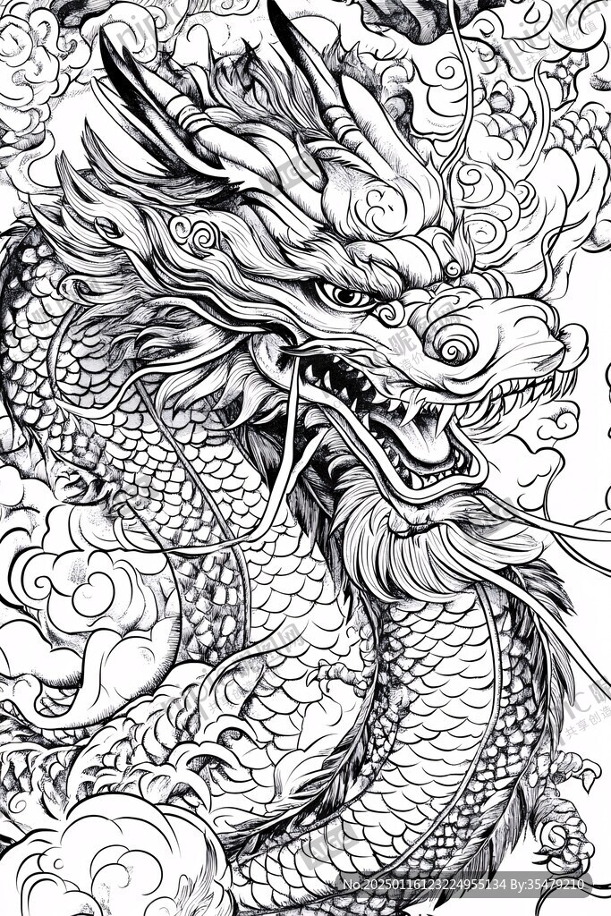 线描简约版龙抬头