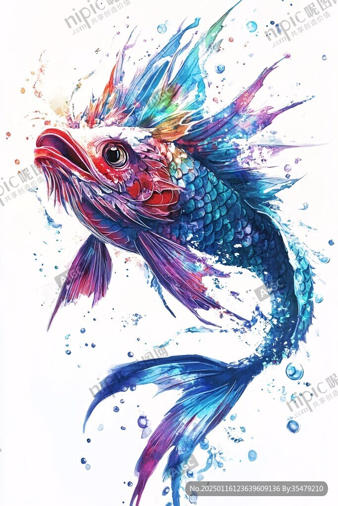 唯美鱼风格插画装饰画