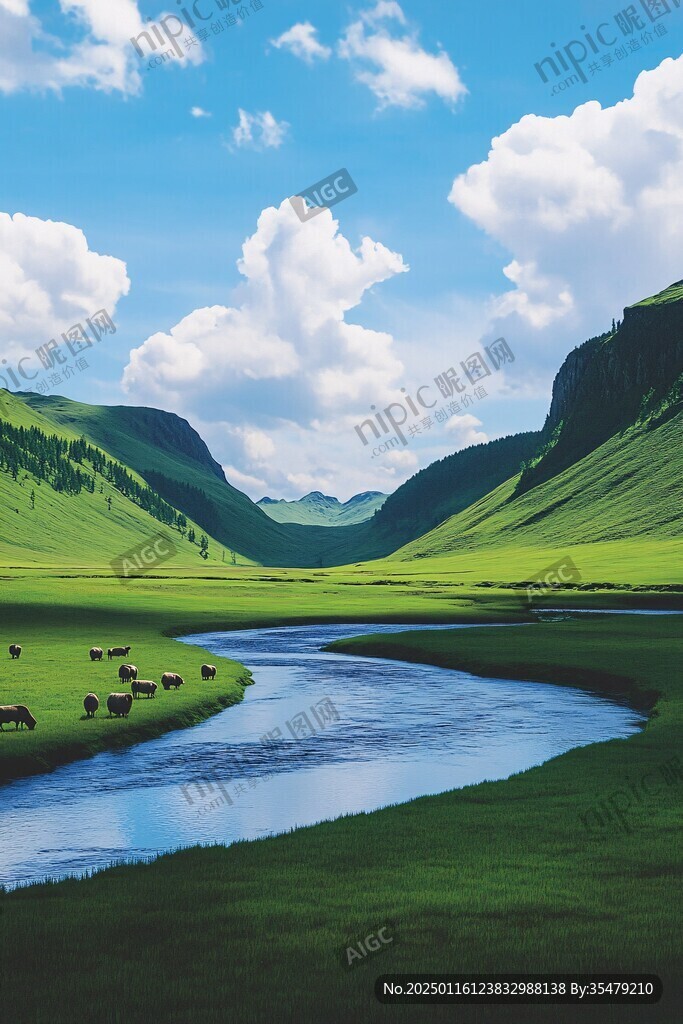 竖幅草原河流