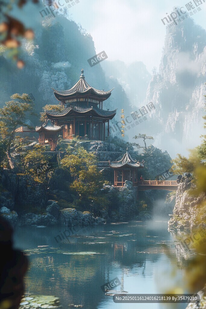 山水楼阁雅致意境风