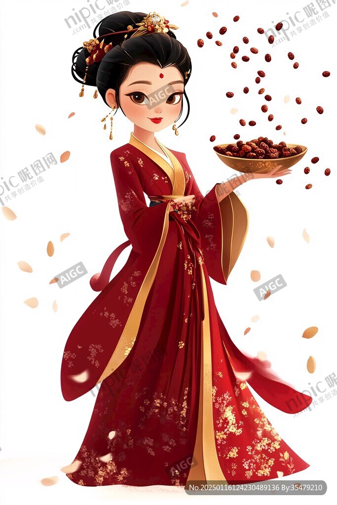 卡通红色汉服女孩