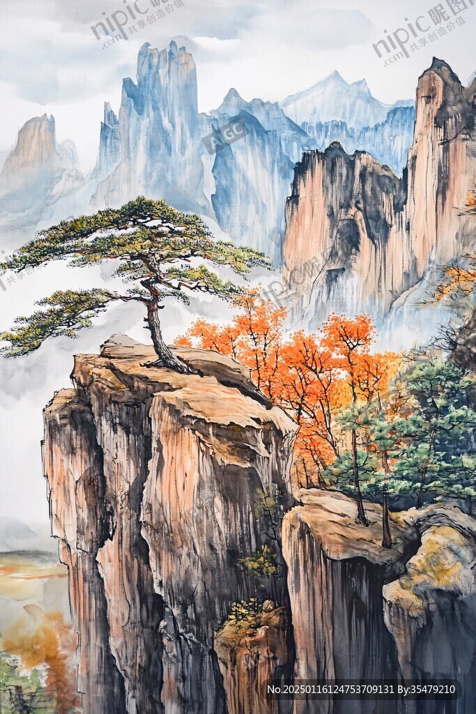 迎客松油画