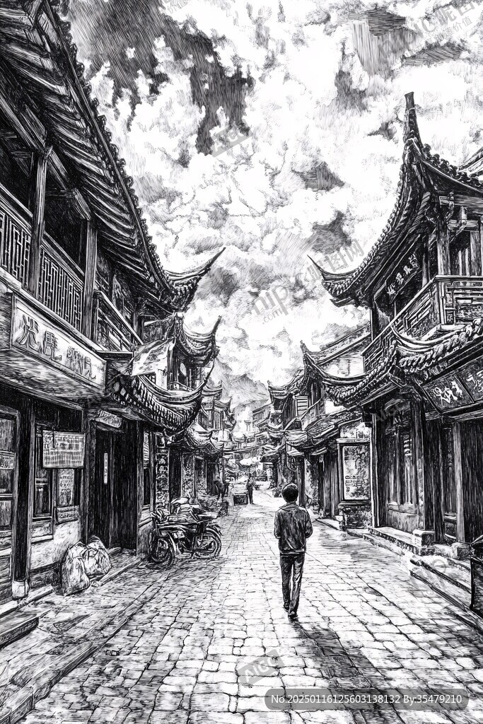 手绘束河古镇