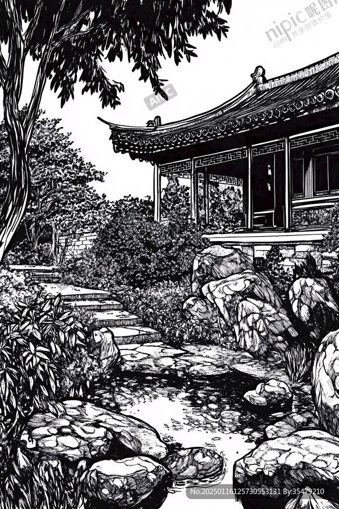 线描拙政园