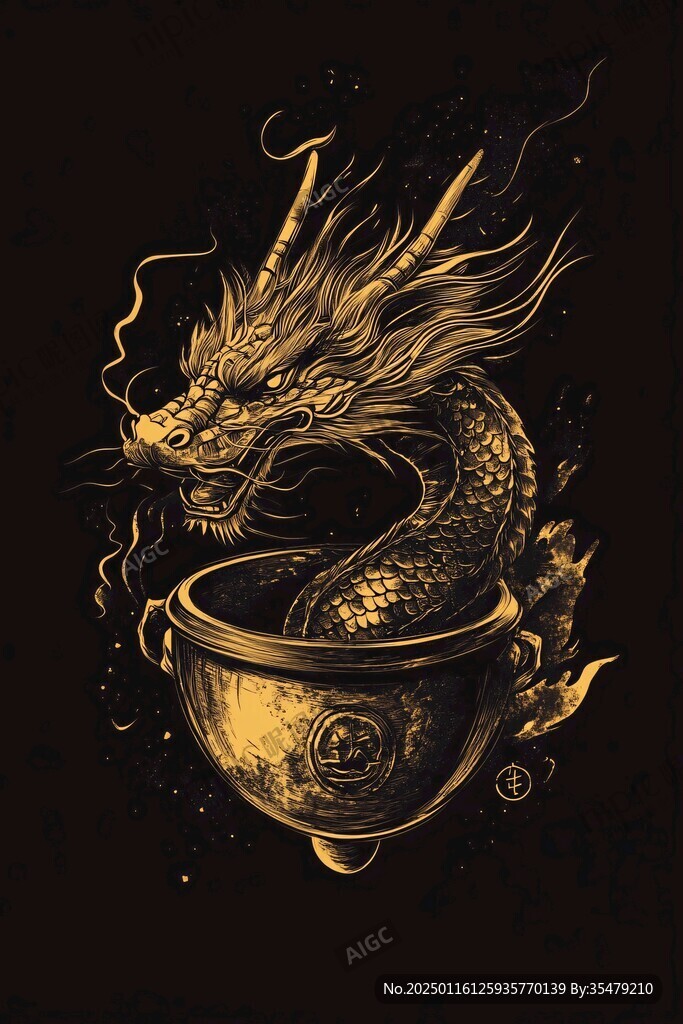 龙年烫金插画