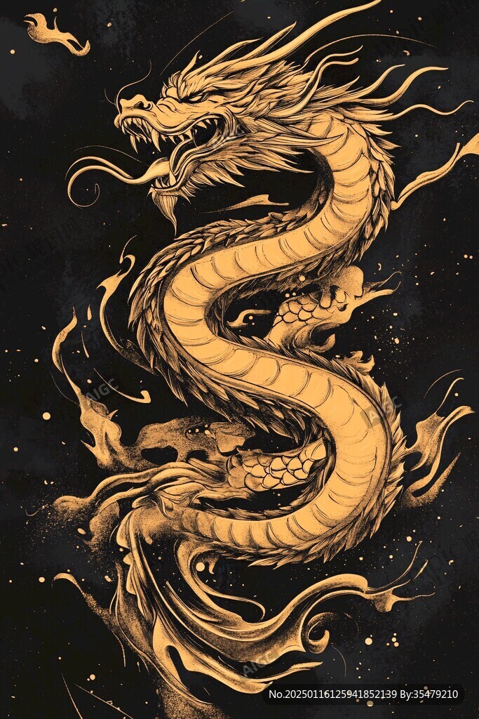 龙年烫金插画