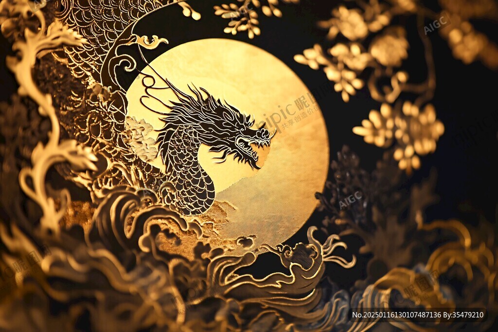 龙年烫金插画