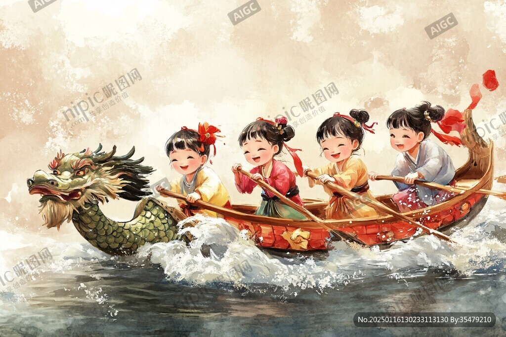 手绘赛龙舟插画
