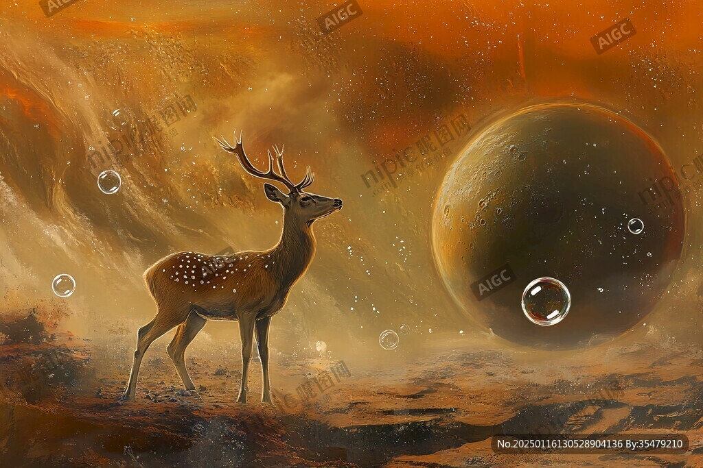 星球鹿插画