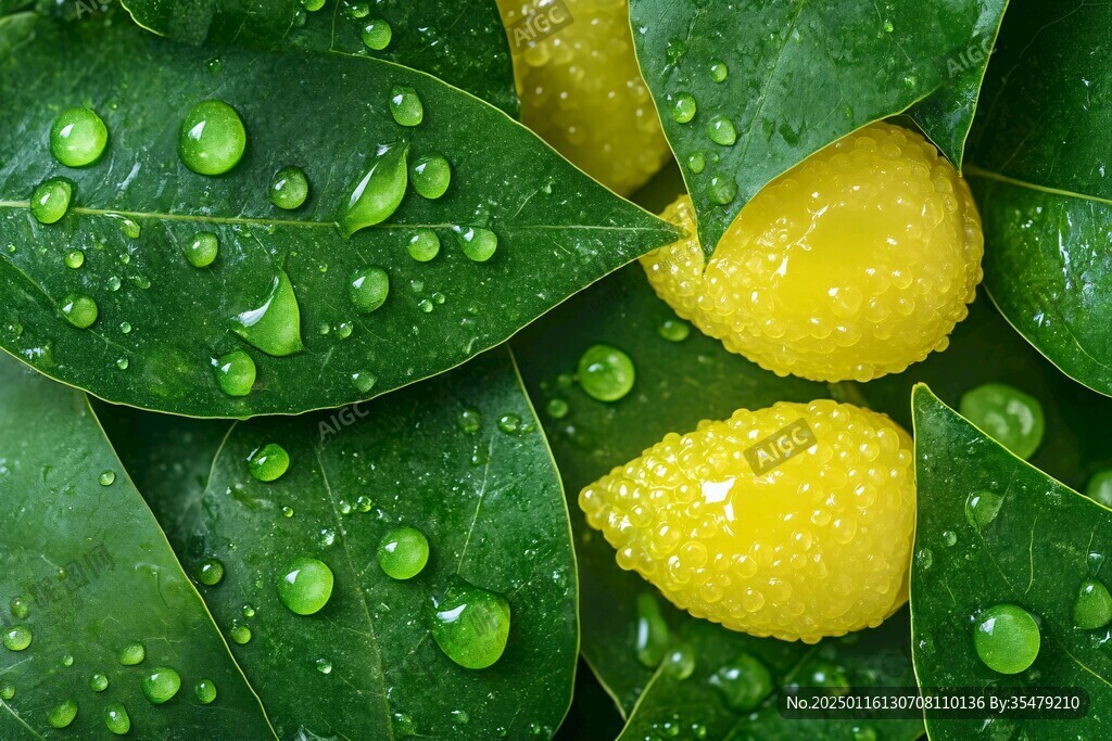 树叶上的雨点