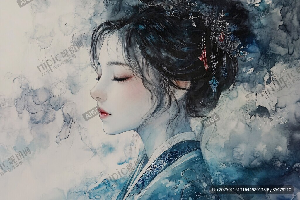 水彩风汉服美女