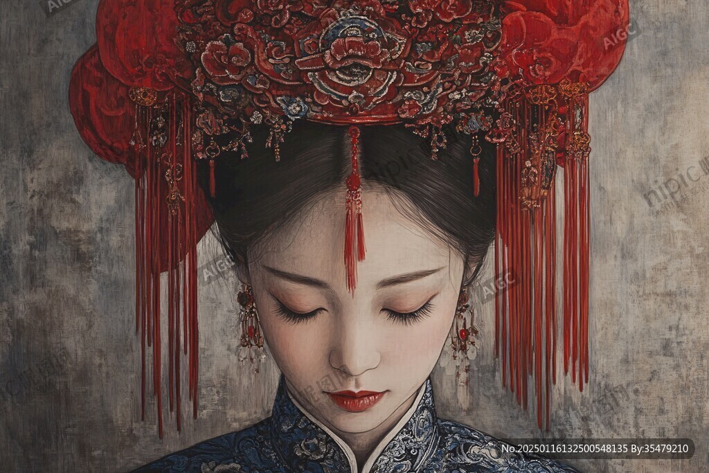 中式新娘插画