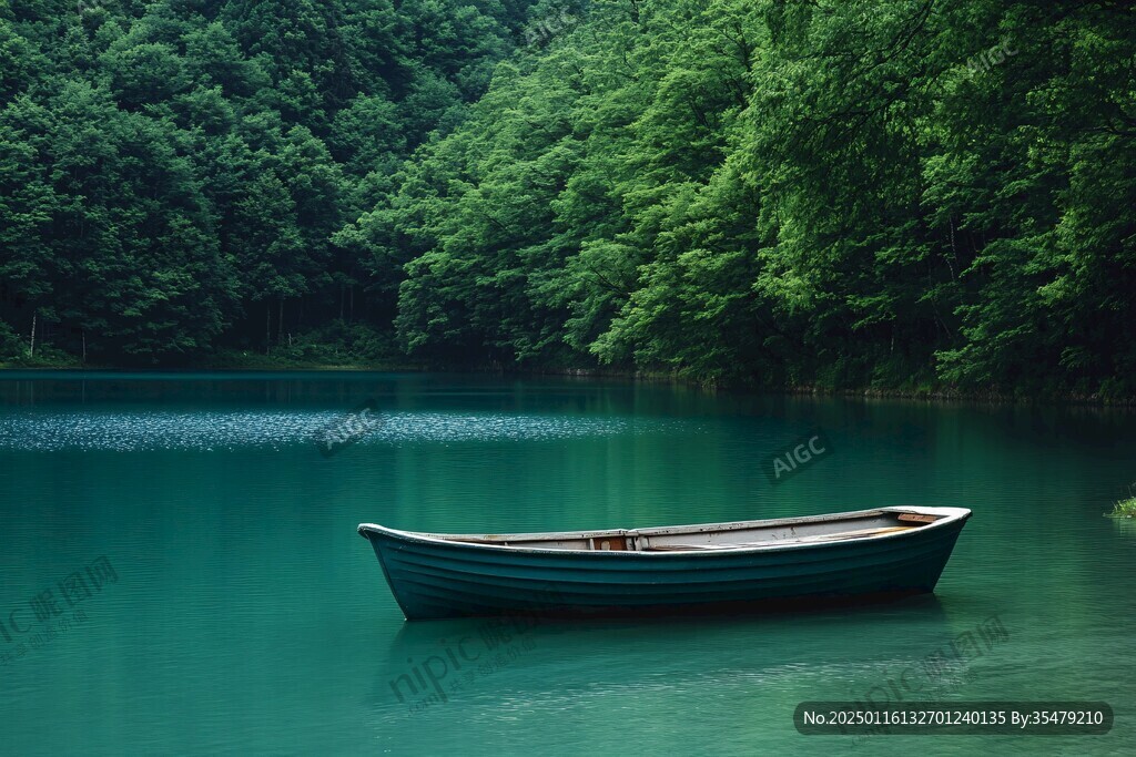 意境湖泊小船