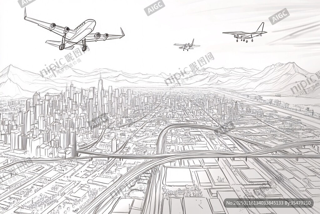 洛杉矶旅游线描插画