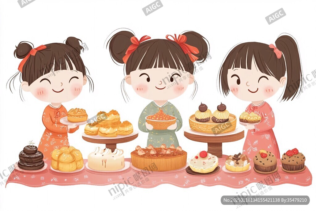吃糕点插画