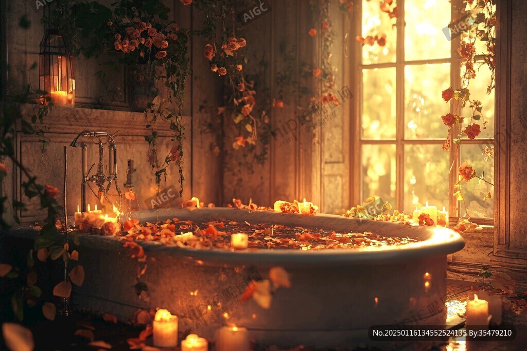 玫瑰花瓣浴池