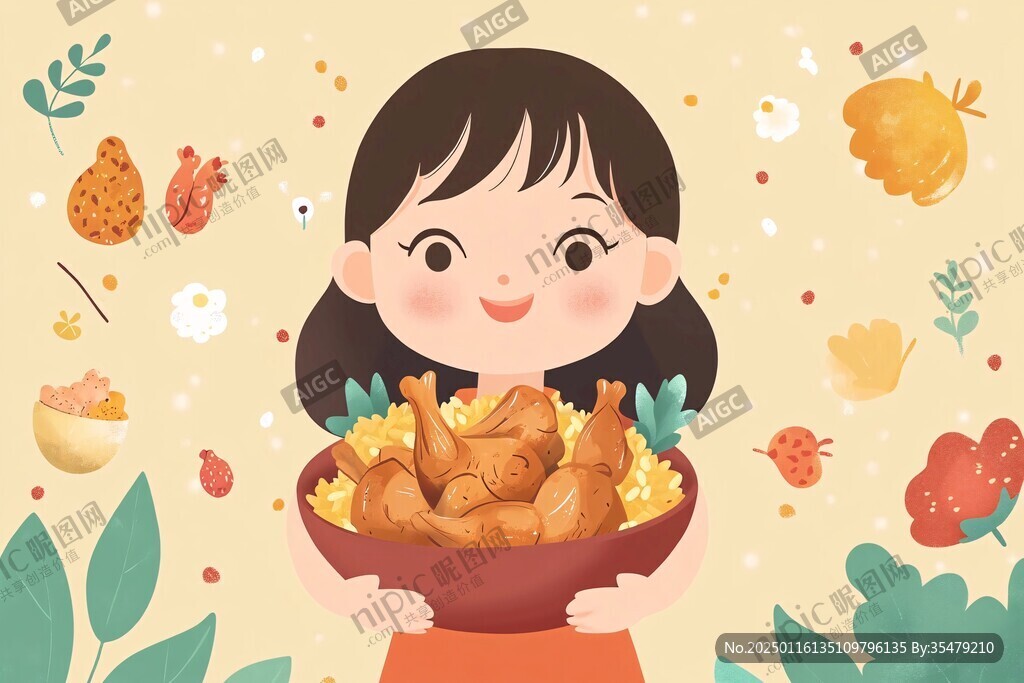 农家小女孩板栗插画